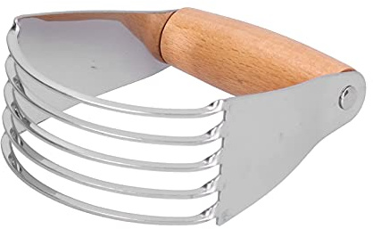 Professional Stainless Steel Dough Blender with Heavy Duty Blades - Perfect for Pastry, Baking, and More, Comfortable Handle, Easy to Clean (Wood)