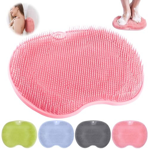 Fußbürste für die Dusche, Rutschfestes Silikon Massage Pad, Rückenschrubber für Dusche, Rückenbürste, Wäscher Massagegerät Dusche mit Rutschfesten Saugnapf, Reinigt, Peeling (Rot)