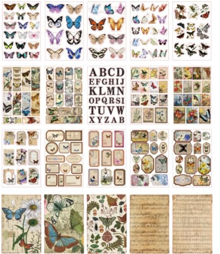 205 Stück Scrapbooking Aufkleber, Aticker Fotoalbum, Asthetische Aufkleber, Vintage- Sticker für DIY Scrapbooking, Trinkflaschen, Gepäck, Notizbuch, Handyhüllen (Schmetterlings-Set)