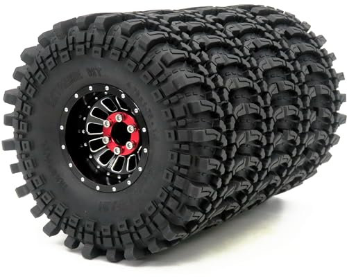 hobbysoul RC 1,9 Reifen Höhe 121mm Reifen & 1,9 Beadlock Räder, verstellbar, 4 Negative Offset Felgen, schwarz, für 1/10 Mud Crawler SCX10 Gen8 TRX4 Bronco, (4er-Pack, montiert)