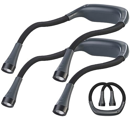 Lunartec Umhänge Leselampe: 2er-Set LED-Akku-Umhänge-Leseleuchte, 4 W, 3 Weiß-Stufen, 13,5 Std. (Hals Leselampe, Nacken-Lampe, Kabellose Stehlampe)