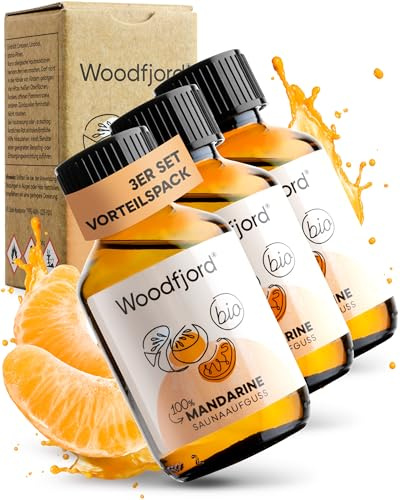 WOODFJORD Saunaaufguss Mandarine BIO 3 x 100 ml I Premium Sauna Aufgussmittel für authentische und nachhaltige Saunaerlebnisse I Saunaöl und Saunaduft I Wohltuend und ausgleichend