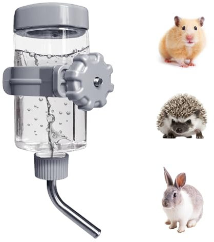 LOS ANDES 355ml No-Drip Water Bottle for Hamsters/Gerbils/Sugar Gliders/Rat/Other Small Pets,Linkproof Drinking Bottle,Weather Resistant Cage Water Dispenser,Gray