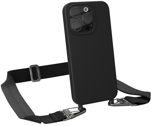 EAZY CASE - Hülle mit Band kompatibel mit iPhone 15 Pro Handyhülle mit Umhängeband für iPhone 15 Pro Silikonhülle Schwarz Handykette zum Umhängen Handykordel Schutzhülle für Smartphone in Schwarz