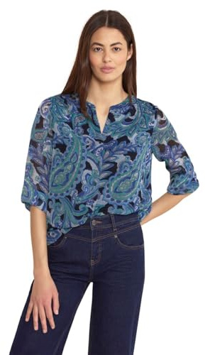 Street One Damen Chiffon Bluse mit Muster Intense Aqua 46