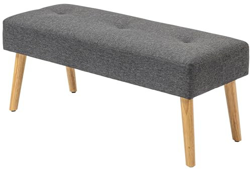 HOMCOM End of Bed Bench, Upholstered Tufted Bench with Linen Fabric Cover for Bedroom, Entryway, Living Room, Grey
