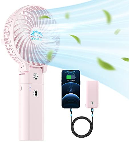 HandFan Ventilatore portatile da 5200 mAh, ricaricabile, durata 20 ore, 3 velocità, forte flusso d'aria, pieghevole a 180°, portatile, per viaggi/estate/concerti/ciglia/pendolari, regalo per donne