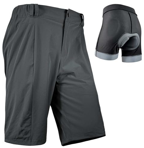 Wulibike Radhose Herren MTB Hose Kurz Fahrradhose Gepolstert 2 in 1 Mountainbike Shorts für Männer mit Polsterung Fahrrad Radfahrhose Reißverschlusstaschen Grau XL
