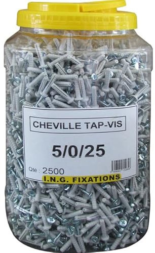 Chevilles à frapper collerette plate - diamètre 6 mm - 60 mm - Tap Vis - Seau de 800 pièces - ING Fixation