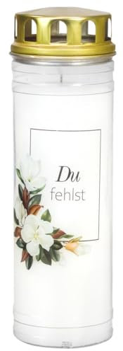 Du fehlst Motiv Gedenkkerze: Ewiglicht mit Deckel Magnolie - Beständige Grabkerze für Trauernde JEKA TLB