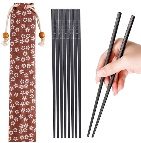 SPARKA Lot de 5 paires de baguettes japonaises en fibre de verre - Passent au lave-vaisselle - Réutilisables - Noir