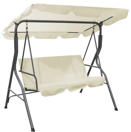 IlGruppone Dondolo da Giardino 3 Posti con Tetto Parasole Regolabile Reclinabile Impermeabile Struttura in Acciaio 173x109x157 Cm Tinta Unita Seduta Ammortizzata - Crema