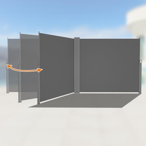 HOMEDEMO Doppel-Seitenmarkise ausziehbar, Sichtschutz Sonnenschutz Markise, Windschutz Wasserdicht Seitenzugmarkise, 200 x 600 cm Anthrazit, Seitenrollo für Balkon, Terrasse, Garten