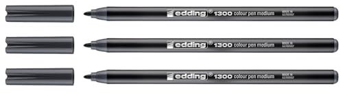Edding 3 Filzstifte 1300, Dunkelgrau, mittlere Spitze, 2 mm
