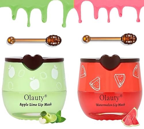 TITIMORE 2Pcs Bee Balm Lip Balm Honey Pot,Apple & Watermelon Lip Mask,Propolis Moisturizing Lip Sleeping Mask Reduces Lip Lines,Hydrating Prevention Dry and Cracked Lip