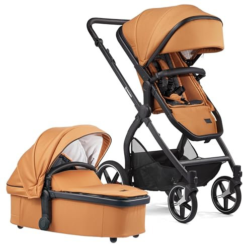 Gesslein FX4 Set Life mit Babywanne Panorama Relax, Kinderwagen (Kinderwagen 3 in 1 mit Liege- und Sitzoption, Bodenbelüftung, individuell einstellbar, hoher Komfort, geringes Packmaß), Caramel