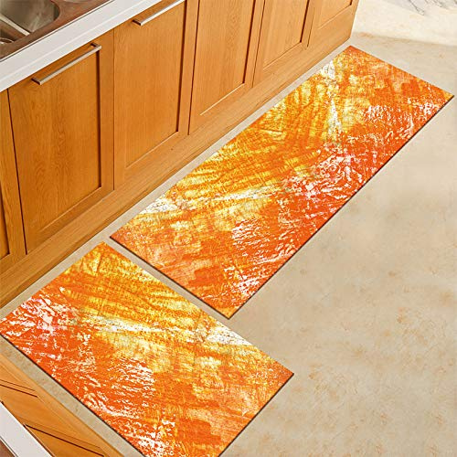 Küchenteppich 50X160Cm Orange Gelb Fussmatte Aussen Küchenläufeh Outdoor Balkon Teppich Waschbar rutschfest Läufer Läufer Flur Küche