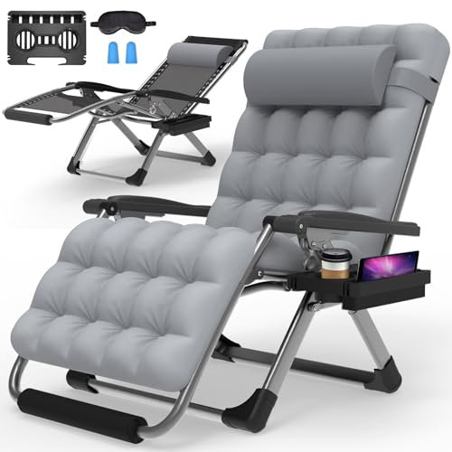 Suteck Übergroßer Zero Gravity Stuhl, 83 cm, XXL-Lounge-Stuhl mit abnehmbarem Kissen und Kopfstütze, Campingstuhl mit verbessertem Schloss und Fußstütze, Liegestühle für drinnen und draußen, 227 kg