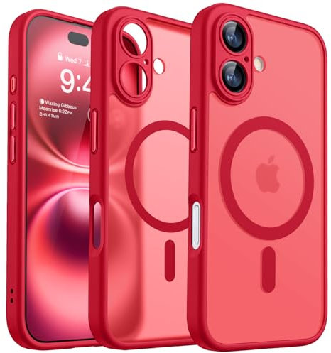 CANSHN für iPhone 16 Hülle mit Kameraschutz für Magsafe (TOP Militärschutz & Magnetkraft) Extrem Haltbarkeit Hülle iPhone 16 Case Stoßfest, Rot