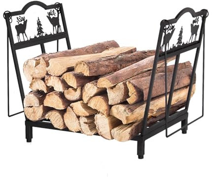 Todeco Porte-Bûches Pliable avec Deux Poignées, Motif Élan, Charge 50 kg, 38x32x40 cm, Support à Bois de Chauffage pour Cheminée, Intérieur et Extérieur