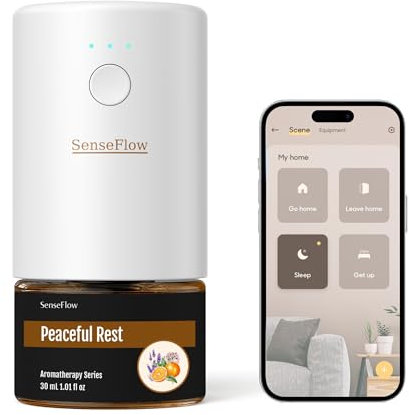 SenseFlow Aroma Diffuser für Ätherische Öle Smart Wi-Fi SF101S, Wasserloser Ultraschall Duftstecker Raumduft, 100% pflanzlich Lufterfrischer, 120-Tage Aroma für Zuhause bis zu 100 m² - Friedliche Ruhe