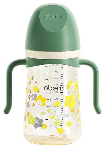 Oberni Vaso para aprender a beber con pajita, botella para aprender a beber, a partir de 6 meses, a prueba de fugas, apto para lavavajillas, sin BPA, PPSU, 300 ml, verde, 1 unidad