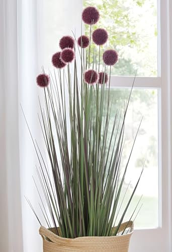 Dekoleidenschaft große Topfpflanze Allium 90 cm hoch, Kunstpflanze, Dekopflanze für Wohnzimmer, Bad & Schlafzimmer, unechtes Ziergras, Dekogras wie echt