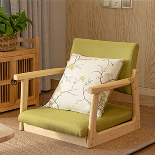 Tatami-Stuhl aus Massivholz, beinlos, mit Armlehne und Rückenlehne, Bodenstuhl, japanischer Stil, bequemes Kissen, niedriger Sitzstuhl, für Erkerfenster, Büro, Zuhause