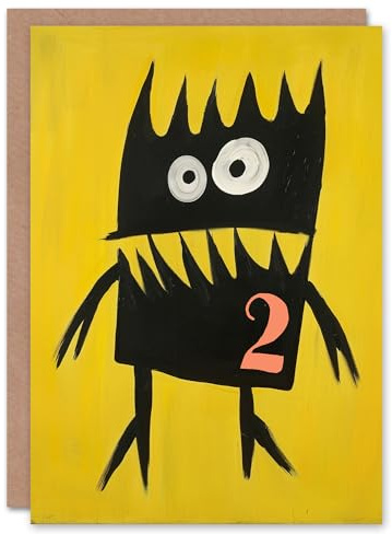 Artery8 Cute Monster Cartoon 2nd Two Age 2 Year Old For Child Kids Birthday Card