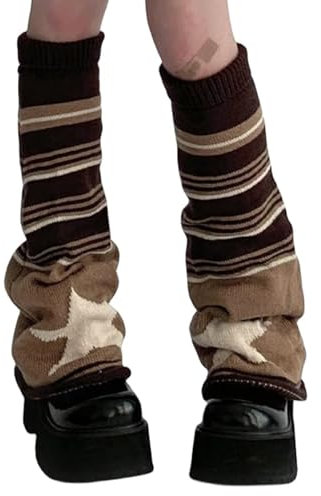LunarCharm Sternmuster Damen Leg Warmers Süße Beinwärmer Streifen Design Retro Y2k Kawaii Stulpen Elastisch Weich und Warm für Alltag und Party