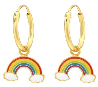 Monkimau Regenbogen Kinder Creolen Ohrringe | 925 Silber | Mädchen Ohrstecker Schmuck | Hypoallergen & Nickelfrei | Kinderohrringe Geschenkidee