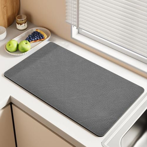 Tapis Egouttoir Vaisselle(30×40cm), Tapis Machine a Cafe pour Vaisselle, Bar, Machine à Café, Tapis de Drainage de cuisine Super Absorbant, Tapis égouttoir Vaisselle Absorbant, Gris Foncé
