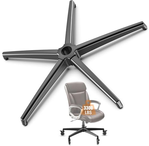 Heavy Duty Alloy Office Chair Base Replacement - Reinforced Metal Legs, Universal Gas Cylinder and Caster Socket (3300 lbs) (Black chair base)