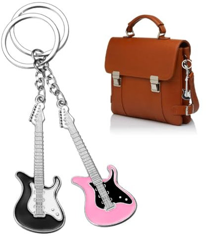 SGERUFZ 2 Pièces Porte-clés Guitare en Métal, Porte-clés Instrument de Musique, Porte-clés Bass, Mini Guitare Porte-clés, Porte-clés Guitare