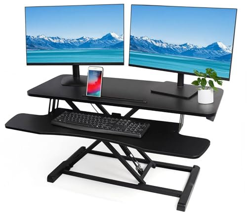 RELAXWORK Standing Desk Converter,37.4/95cm stand up desk for Home Office Computer Laptop,Height Adjustable Sit Stand Up Desk Riser with Keyboard Tray,Desk top Workstation Riser, Black