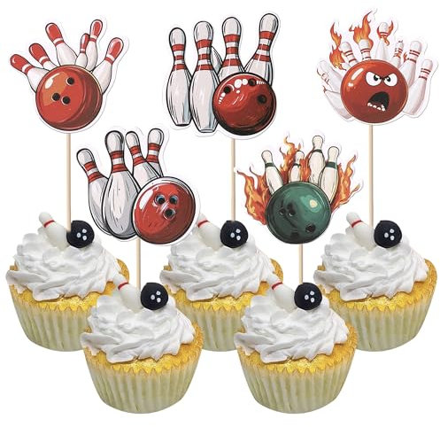 40 Stück Bowling Tortendeko Beidseitig Bowling Cupcake Toppers Bowling Kugel Kuchen Deko für Bowling Thema Baby Dusche Geburtstag Party Kuchen Dekoration Buntes