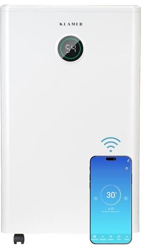 KLAMER Luftentfeuchter elektrisch 20L, 180m³ Luftumwälzung pro Stunde, 440W starker Raumentfeuchter, Entfeuchter mit bis zu 5,5 Liter Fassungsvermögen