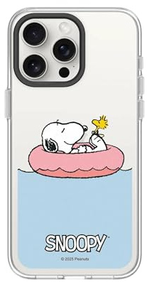 RhinoShield Crystal Clear Case kompatibel mit [iPhone 15 Pro Max] | Fortschrittliche Vergilbungsresistenz, Hohe Transparenz - Schwarz Kamera-Ring [Snoopy/Chill-Moment]