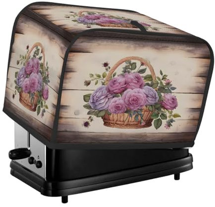 Toaster Cover 4 Slice, Retro Lavender Wooden Board Kitchen Accessories Anti Dust Waterproof, Bread Maker Cover