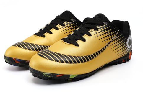 YHLLZY Boys Football Boots Kids Football Shoes Astro Turf Trainers Girls Soccer Athletics Training Shoes Teenager Outdoor Sport Shoes Gold 5UK