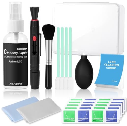 AYESY Kit Pulizia Macchina Fotografica, 70 Pezzi Kit Pulizia Fotocamera Compatibile per fotocamere Canon, Sony, Nikon, Pentax, DSLR con 50ml di Sensore Liquido e Bombola con Ugello d'aria Obiettivo