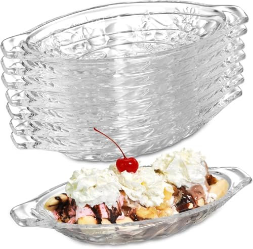 Lot de 8 bols à bananes fendus en verre de 236,8 g, assiettes de service transparentes pour fruits, yaourt, crème glacée, brownies, collation, salade, raisins (8)