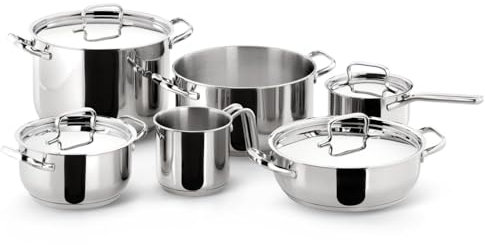 Sfiziosa Set di Pentole Induzione, Gas e Forno in Acciaio Inox 18/10, 10 Pezzi, con 4 Casseruole, Pentola, Bollilatte, 4 Coperchi