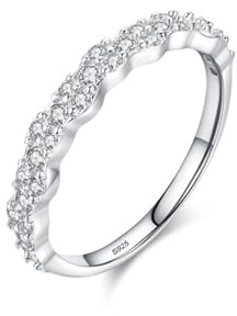 Wycian Ring Set 57 Damen Bijou Brigitte Ringe 925er Sterlingsilber 1.7mm Wellenförmiger Zirkonring für Mutter Abschlussball