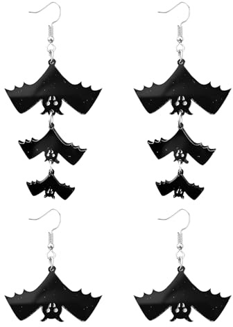 2 Paar Halloween Ohrhänger,Generic Fledermaus Ohrringe,Damen Lang Hängende Ohrhänge Halloween Vampir Bat Ohrhänger Acryl Flügel Ohrringe für Frauen Mädchen(Schwarze Fledermaus)
