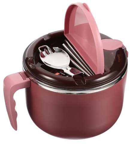 HOMOBABE Bol à Nouilles Inox 304 avec Couvercle Isotherme et Couverts Inclus, Bol de Service Pratique en Acier Inoxydable Rose Saumon, Réutilisable pour Repas Itinérants Cuisine