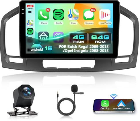 Inefala 4+64G Autoradio für Buick Regal 2009-2013/Opel Insignia 2008-2013 Android 15 mit 9'' In-Cell Bildschirm Unterstützung Wireless Carplay und Android Auto Radio FM/RDS GPS WiFi Bluetooth SWC