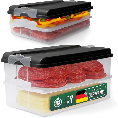 Novaliv Frischhaltedosen (2 kleine + 2 große + 2 Deckel), stapelbar für Kühlschrank & Gefrierfach, Vorratsdosen Set Aufbewahrungsbox Organizer, für Aufschnitt Wurst Käse Obst Gemüse Meal-Prep