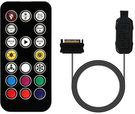NIRJIK 5V 3Pin ARGB Controller with Remote, RGB Fan Controller Hub Powered by SATA for LED Strips and PC Fans, Foldable Board with Splitter Connectors, DIY RGB PC Lighting System Accessories