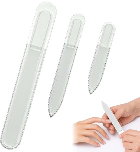 Nail File Set, 3Pcs Professional Corrosive Glass Nail File | Durable, Washable, Double Sided Etched, Gentle and Efficient for Natural Nails